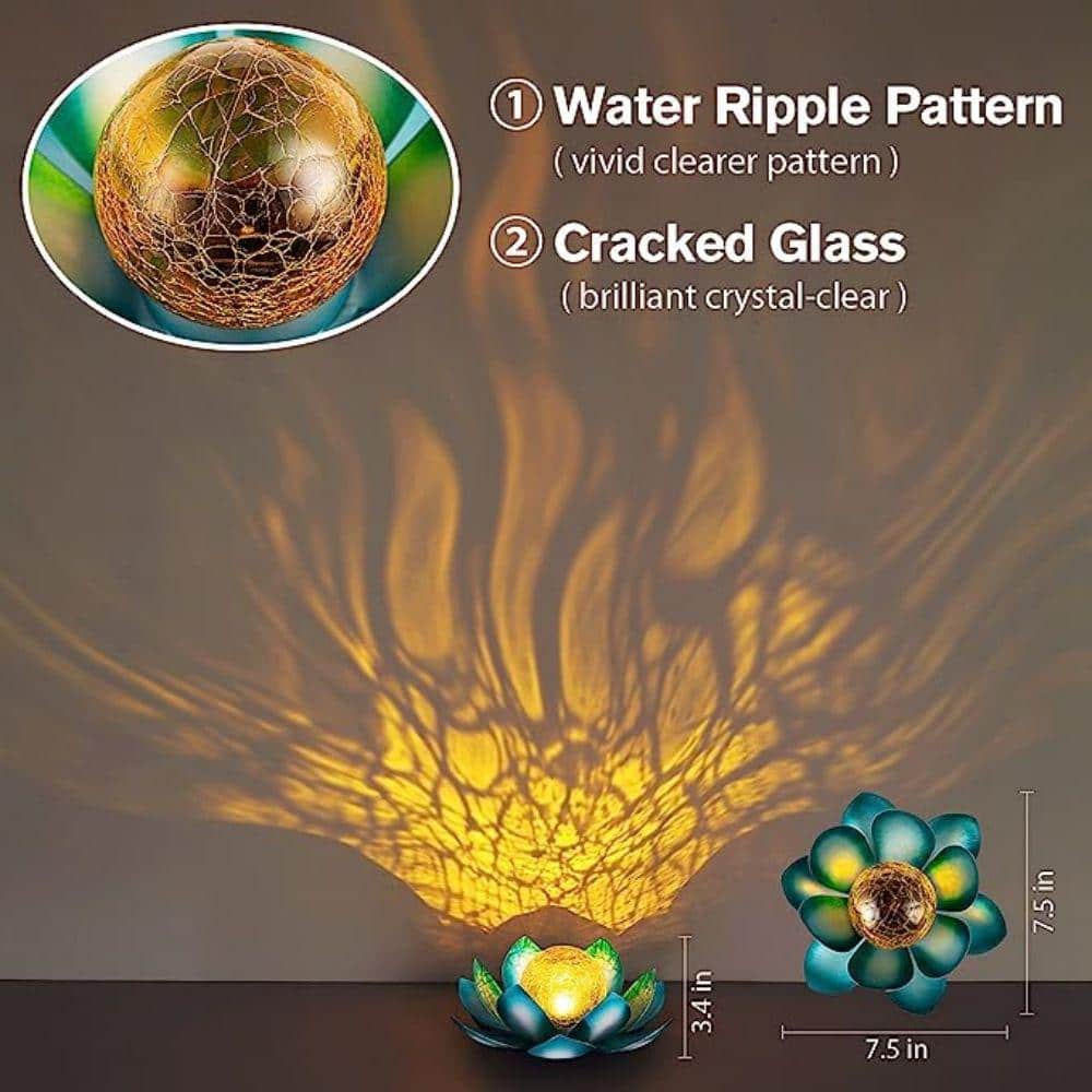 Blue and Amber Crackle Glass Lotus Solar Outdoor Light