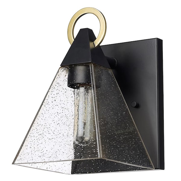 Acclaim Lighting Dewitt 10.5 in. Matte Black and Gold Accent 1-Light Outdoor Wall Lantern with Seeded ChampagneGlass