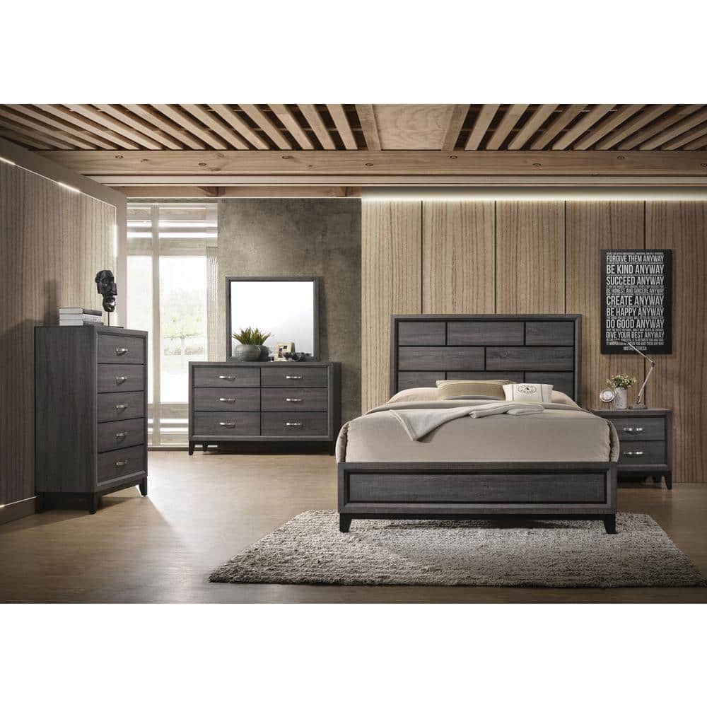 Valdemar 2-Drawer Weathered Gray Nightstand with Brushed Nickel Accents