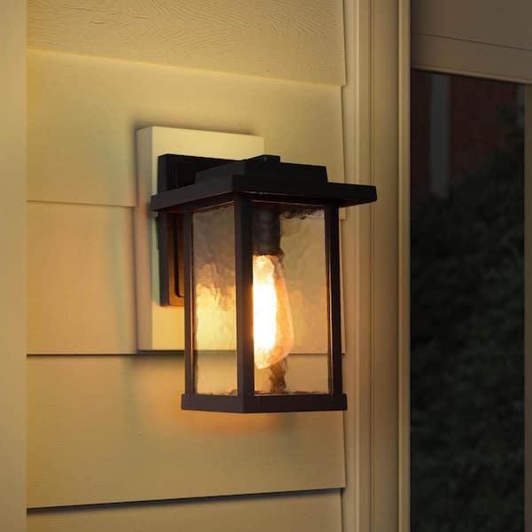 LNC Matte Black Outdoor Wall Lantern Sconce with Textured Glass