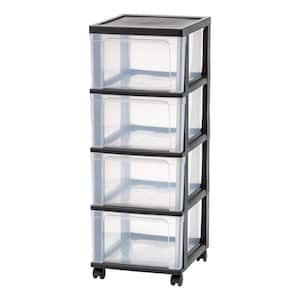 4-Drawer Clear Plastic Storage Cart in Black 1 Pack (32.5 in. H x 12.5 in. W)