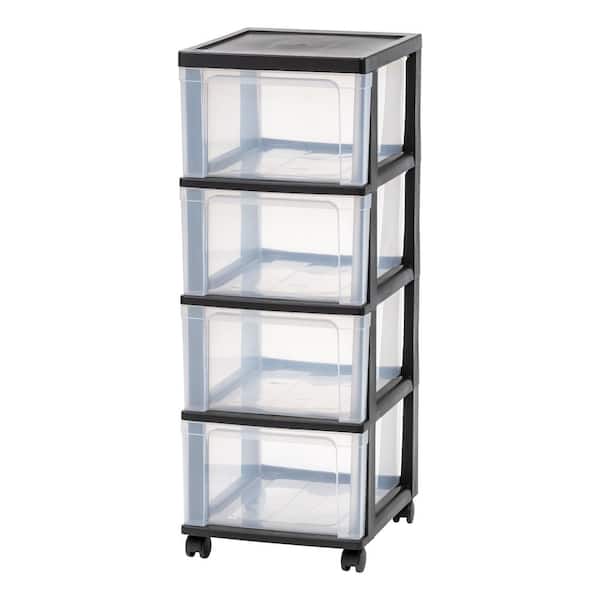 4 Drawer Clear Plastic Storage Cart in Black (1-Pack, 32.5 in. H x 12.5 in. W)