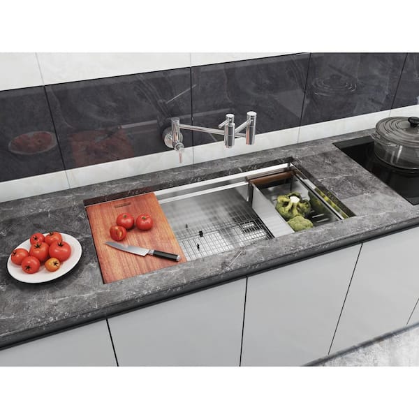All-in-One Series Undermount Stainless Steel 42 in. Single Bowl Kitchen Sink in Brushed Finish with Accessories