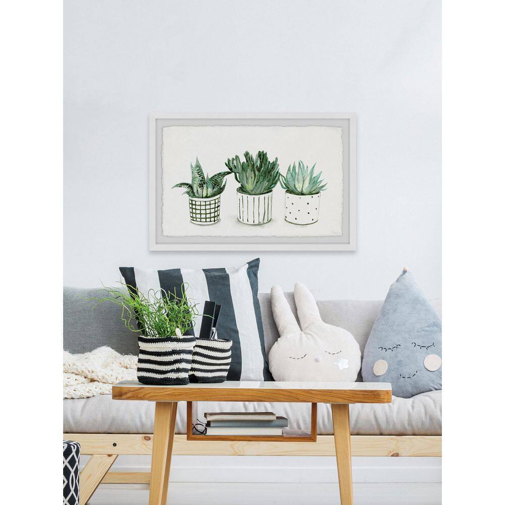 Green Patterned Pots Framed Canvas Print, 8" x 12"