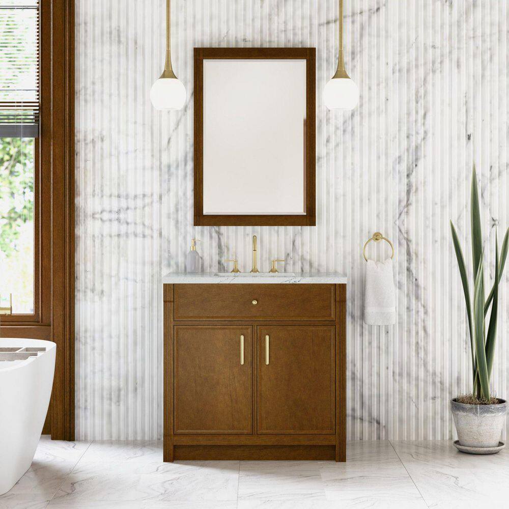 Bellshire 36.0 in. Single Bath Vanity in Honey Oak with Ethereal Noctis Quartz Top price history on PriceWatchPro