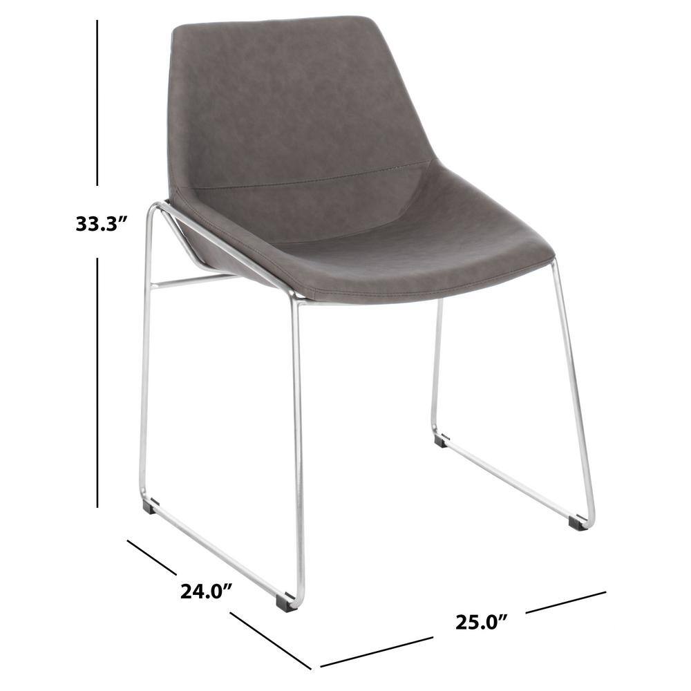 Ash Grey Faux Leather Upholstered Side Chair with Metal Legs