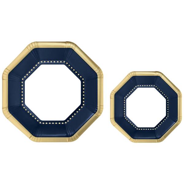 Amscan 10.25 in. and 7.5 in. Octagonal True Navy Premium Plates Multipack (40-Piece)