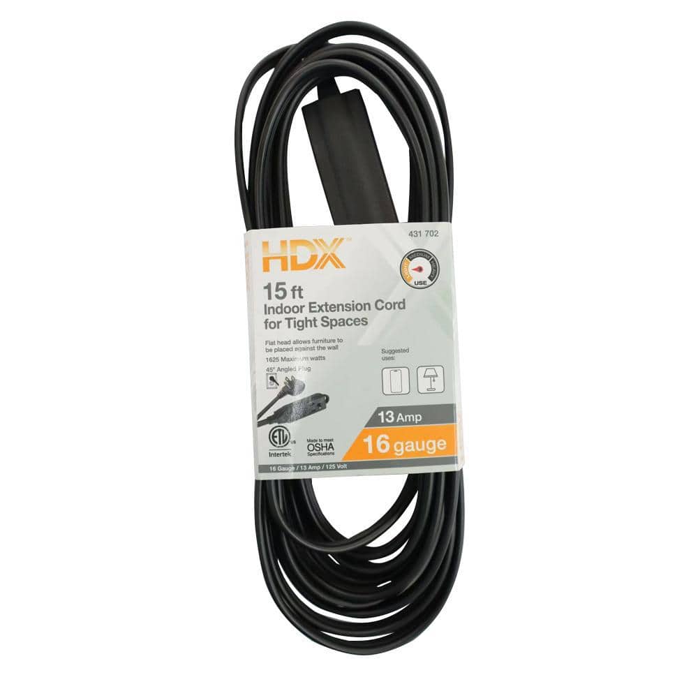 15 ft. 16/3 Light Duty Indoor Tight Space Multi-Outlet Extension Cord with Banana Tap, Black price history on PriceWatchPro
