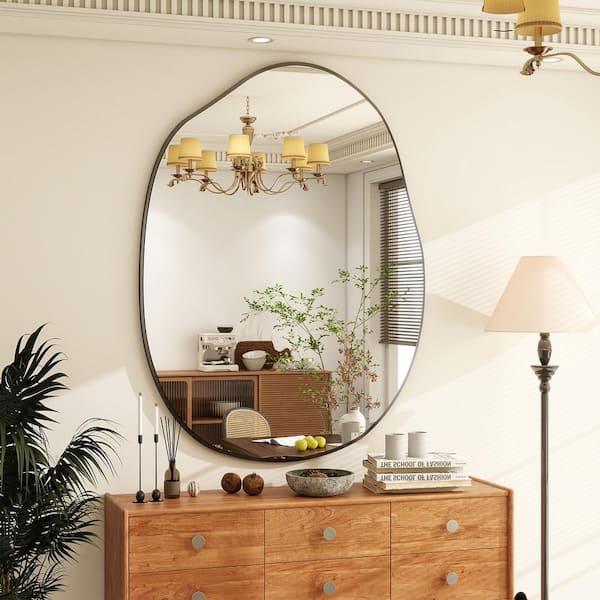 XRAMFY 23.6 in. W x 31.5 in. H Irregular Flameless Bathroom Mirror Vanity Mirror Wall Mirror