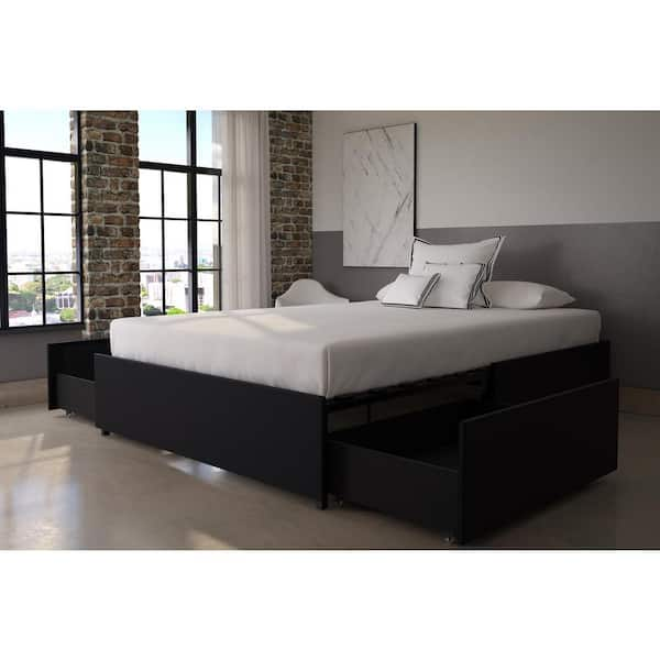 DHP Maven Platform Bed with Storage, King, Black Faux Leather 