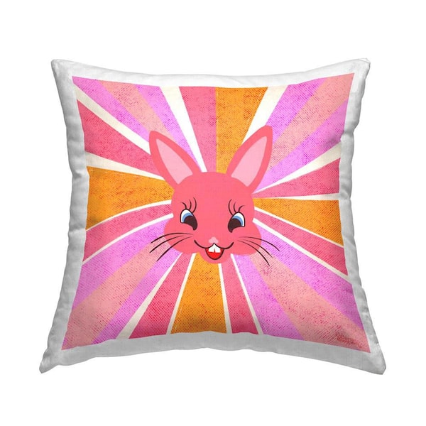 Stupell Industries Retro Rabbit on Stripes Pink Striped Polyester 18 in. x 18 in. Throw Pillow