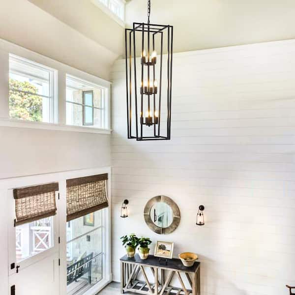12 Light Modern Chandelier Semi Flush Mount Ceiling Light Fixture in Black for Dining Room Hallway Entryway Bedroom