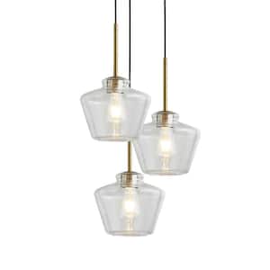 Midtown 3-Lights Brushed Brass Pendant Light with Clear Glass Shades