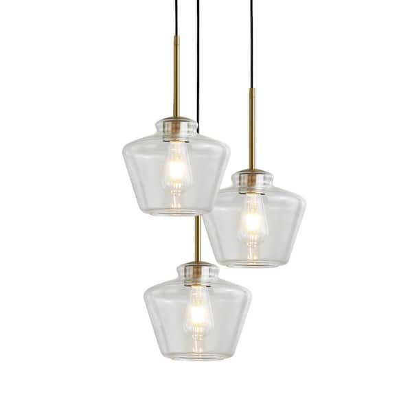 Midtown 3-Lights Brushed Brass Pendant Light with Clear Glass Shades