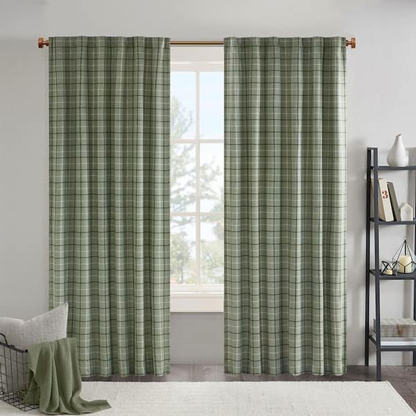 Salford Green Polyester 50 in. W x 63 in. L Plaid Rod Pocket and Back Tab Light Filtering Curtain Single Panel
