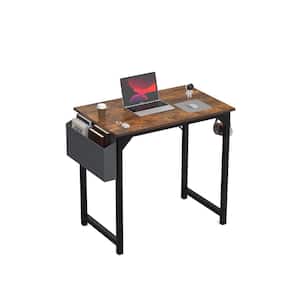 31 in. Rectangular Rust Wood Computer Desk with Sidea Storage Baskets and Headphone Hook