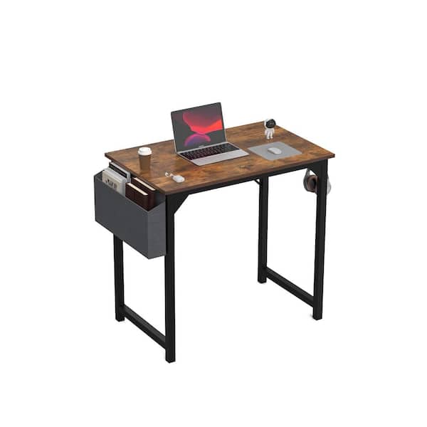 FIRNEWST 31 in. Rectangular Rust Wood Computer Desk with Storage Bag and Headphone Hook