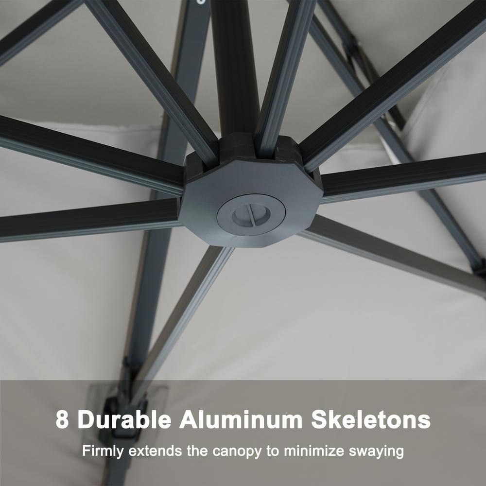Gray Aluminum Cantilever Patio Umbrella with Rectangular Canopy