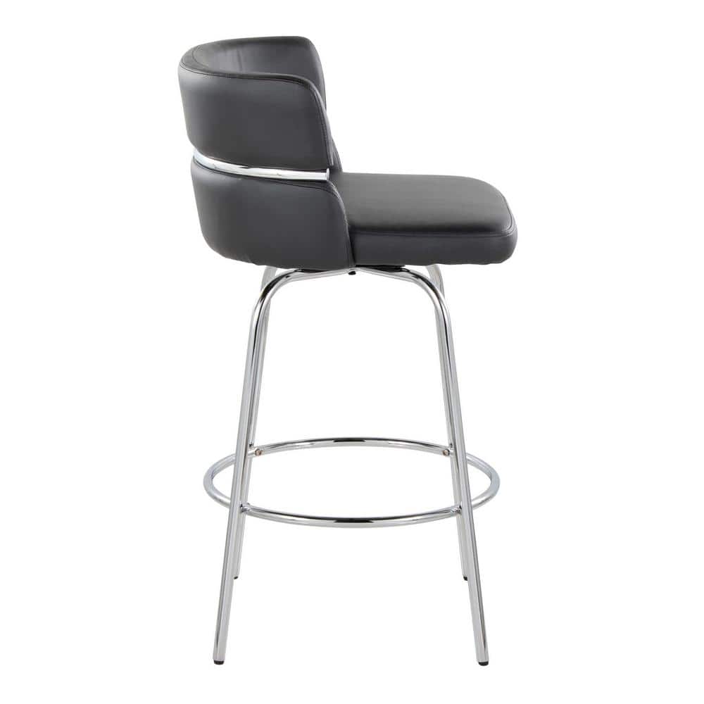 Set of 2 Black Faux Leather and Chrome Swivel Counter Stools