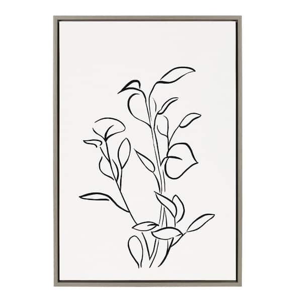 Kate and Laurel Sylvie Botanical Sketch Print No 2 in. 1-Piece Gray Framed Canvas Art Print, 33.00 in. x 23.00 in.