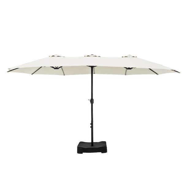15 ft. Market Patio Umbrella 2-Side in Ivory White with Base and Sandbags