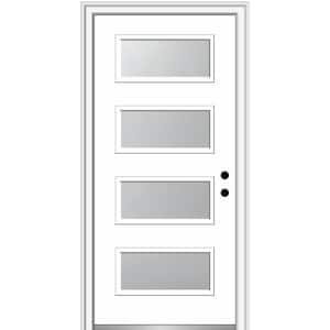 32 in. x 80 in. Celeste Left-Hand Inswing 4-Lite Frosted Glass Painted Steel Prehung Front Door on 4-9/16 in. Frame