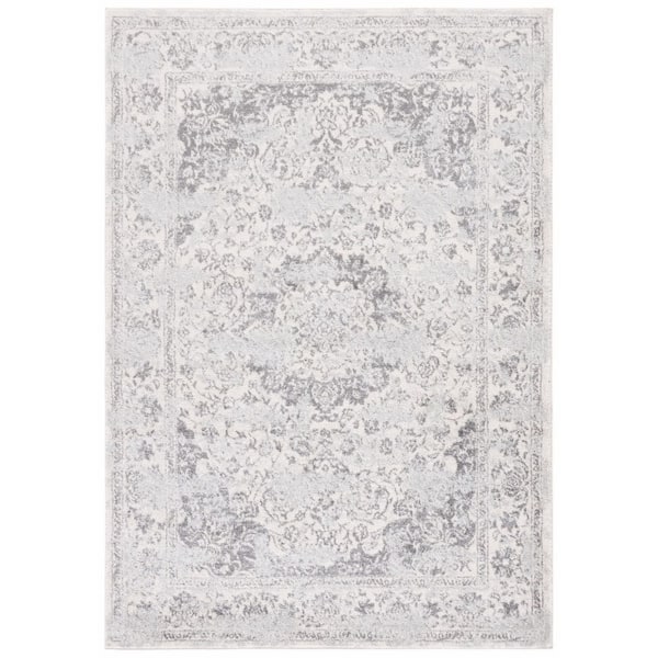 Tulum 9 ft. x 12 ft. Ivory/Gray Distressed Abstract Floral Area Rug