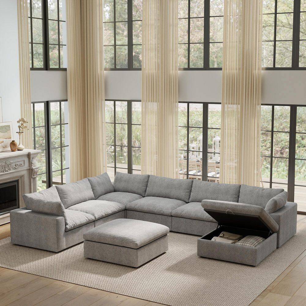 157.2 in. Oversized Square Arm Linen Modular 8-piece Down Free Combination Sectional Sofa with Storage Ottomans in Gray price history on PriceWatchPro