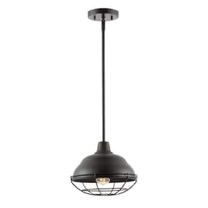 Levi 10.38 in. 1-Light Industrial Farmhouse Iron LED Pendant, Oil Rubbed Bronze