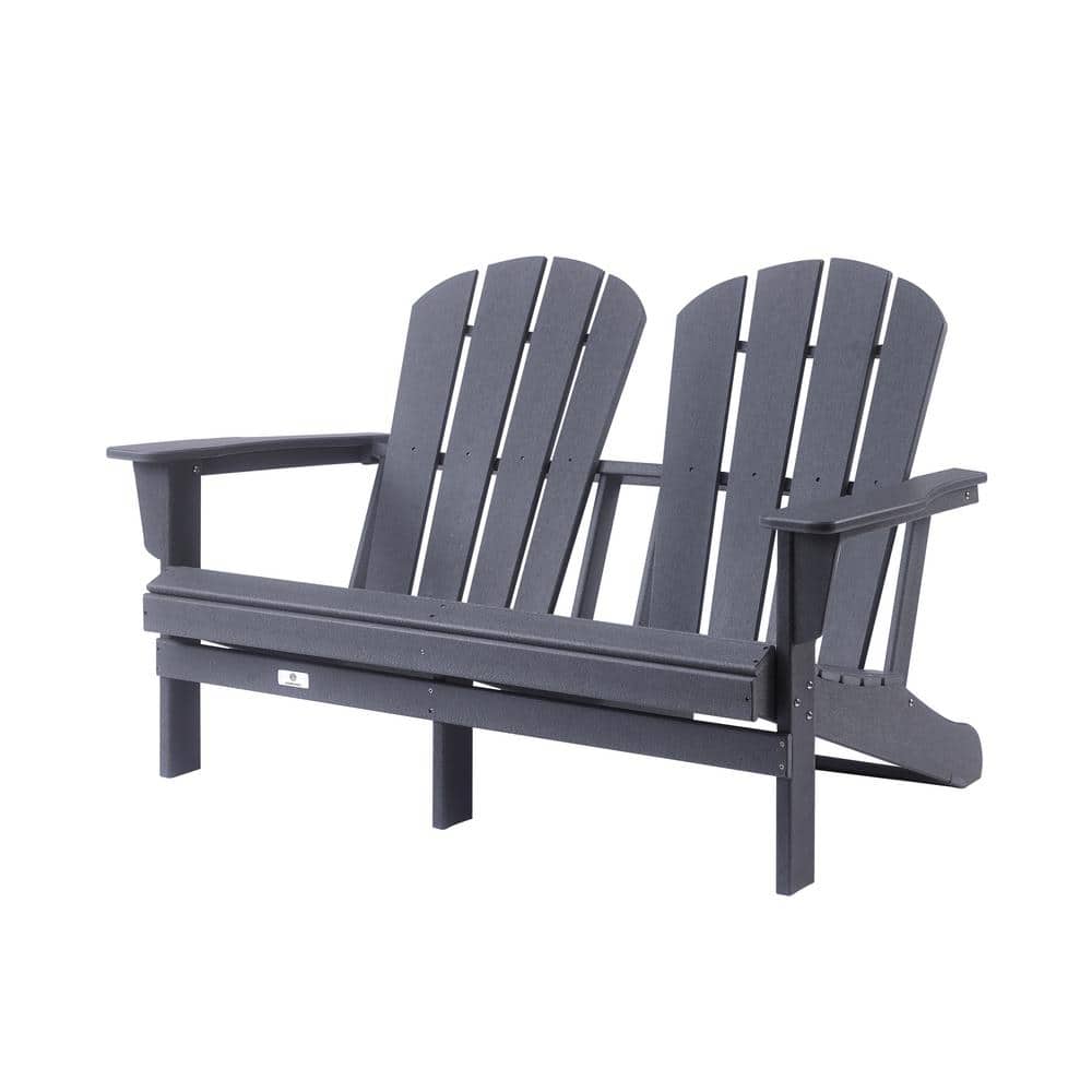 Classic Gray Plastic Outdoor Patio 2 Seats Adirondack Chair