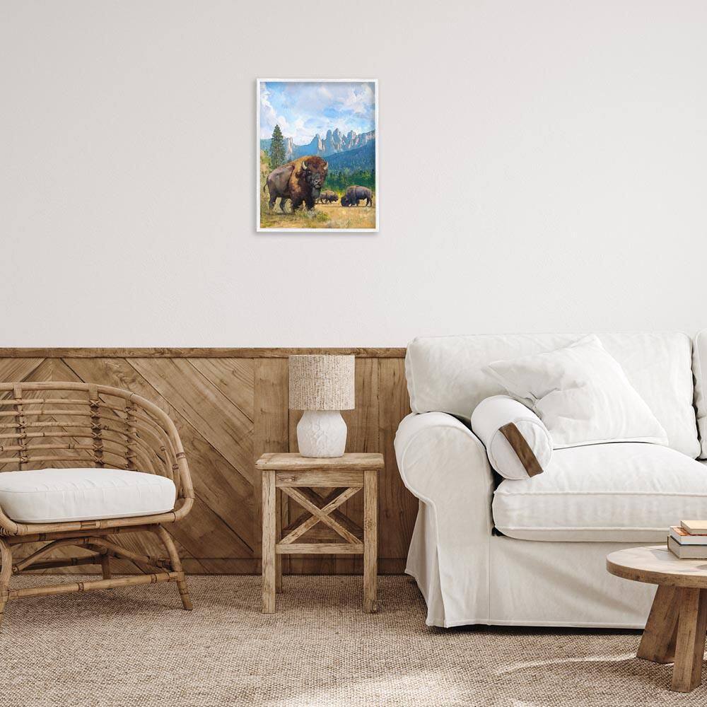 Grazing Bison Desert Abstraction by David Owens White Framed Animal Giclee Art Print 20 in. x 16 in. price history on PriceWatchPro