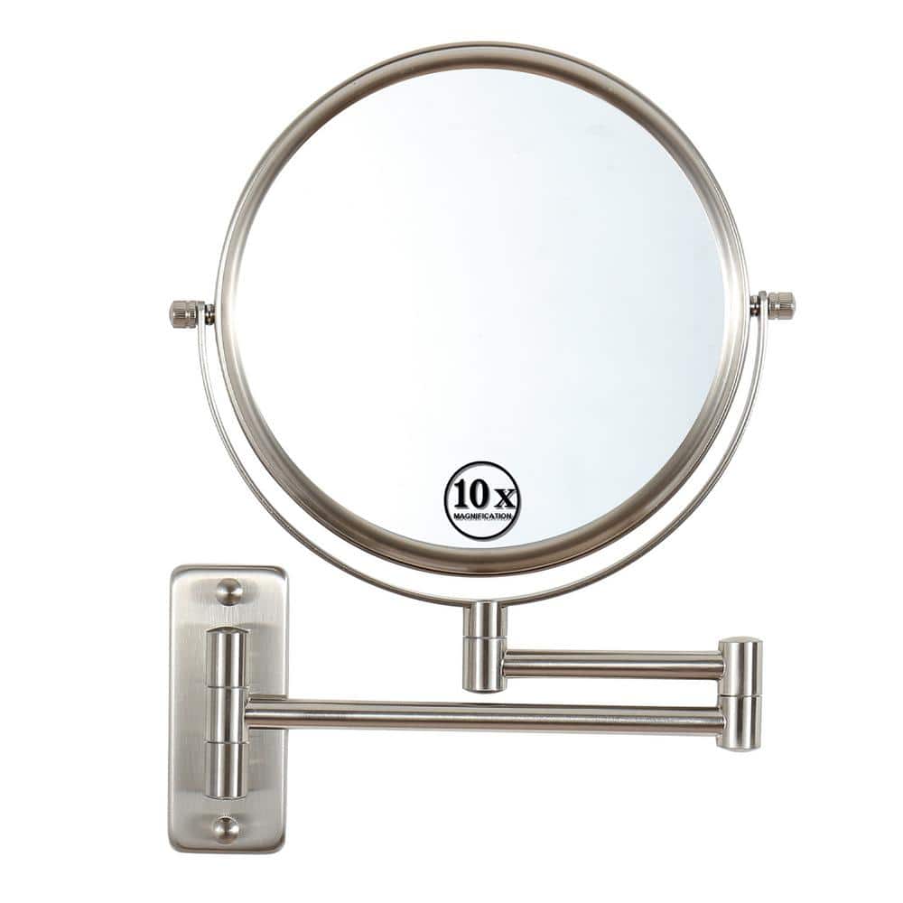 JimsMaison 8.7 in. W x 12 in. H Small Round Metal Framed Foldable Extendable Wall Bathroom Vanity Mirror in Silver -  JMLSBM01SV