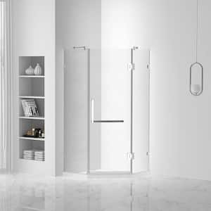 36 in. W x 74.25 in. H Neo Angle Fixed Frameless Corner Shower Enclosure in Polished Chrome
