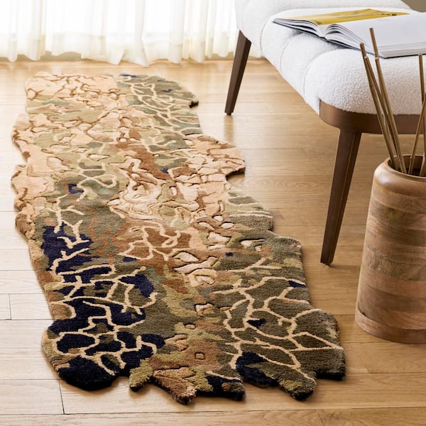 Fifth Avenue 2 ft. x 8 ft. Green/Gold Rustic Bark Texture Runner Rug