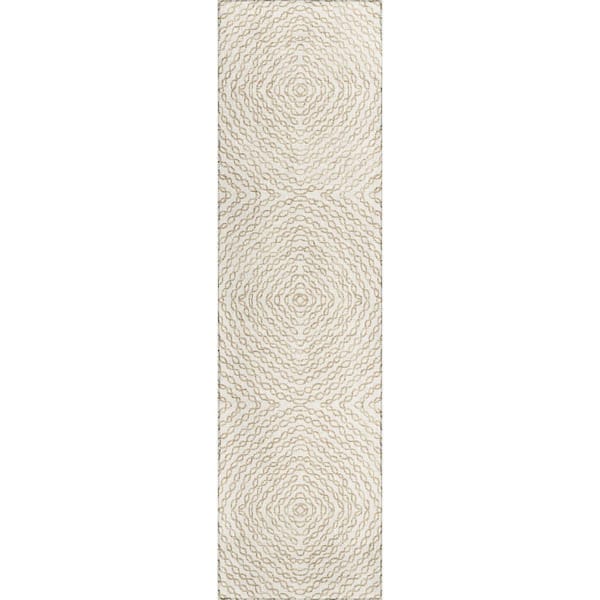 Bravado Beige 2 ft. 3 in. x 7 ft. 6 in. Geometric Indoor/Outdoor Washable Area Rug