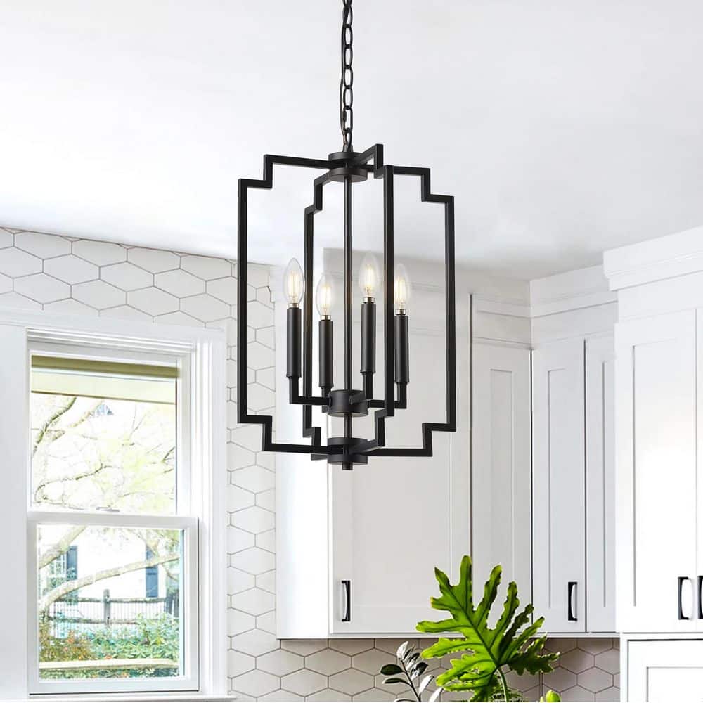 Modern Black 13.98 in. 4-Light Farmhouse Pendant Light Kitchen Island Lighting with Black Metal Frame price history on PriceWatchPro