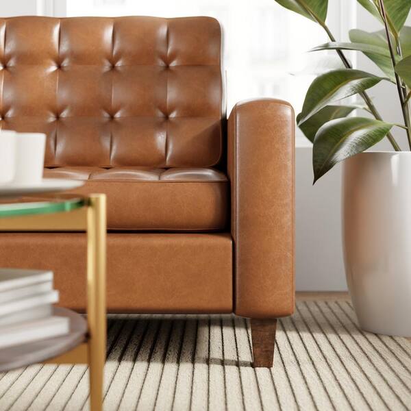 Brookside Brynn 76 In Camel Faux Leather Upholstered 3 Seat Square Arm Sofa With Removable Cushions And Onless Tufting Bs0005sof00fc The Home Depot Brookside Brynn 76 In Camel Faux, Pier One Leather Sofa