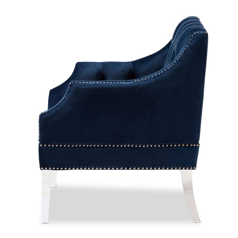 Elegant Navy Blue Velvet Lounge Chair with Clear Acrylic Legs