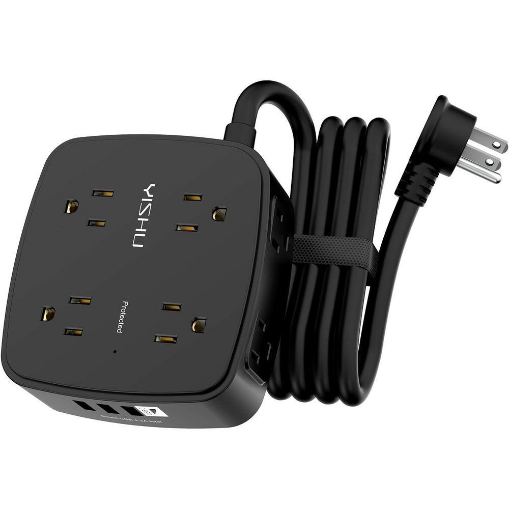 Black 6 Ft Fire Resistant Power Strip with USB Ports
