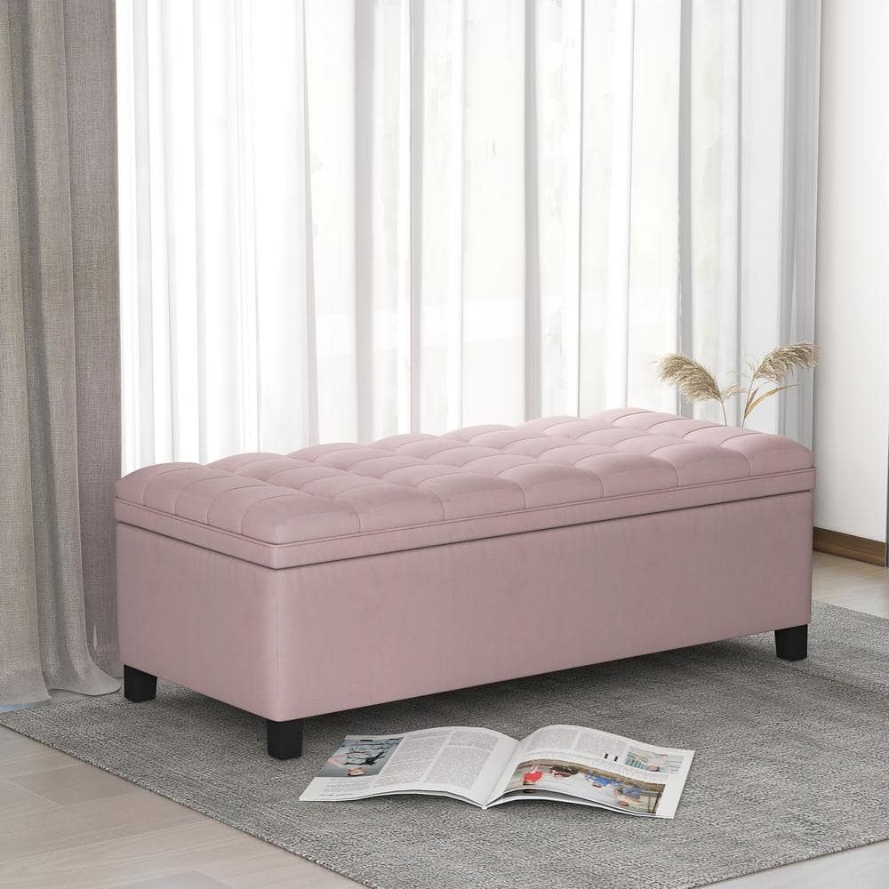 Harper & Bright Designs Pink 46.5 in. Flip Top Bedroom Bench, Storage ...