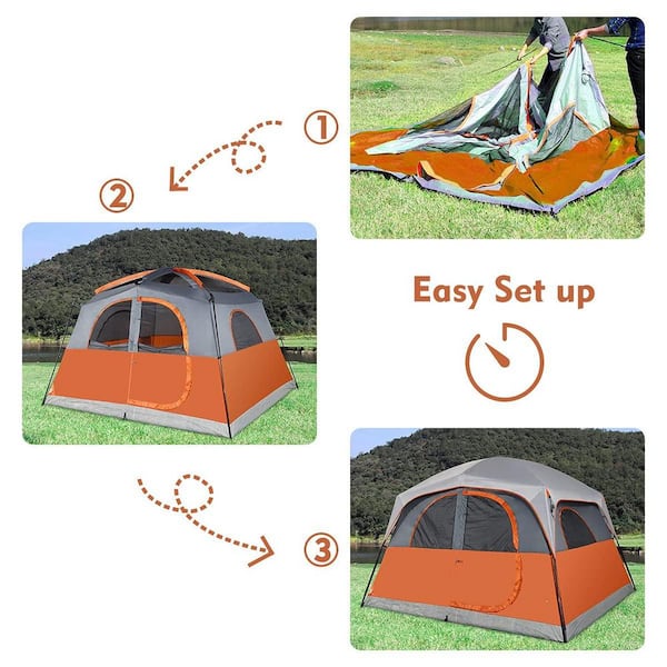 MOEPISY Camping Tent 10 ft. x 9 ft. Orange Person Waterproof