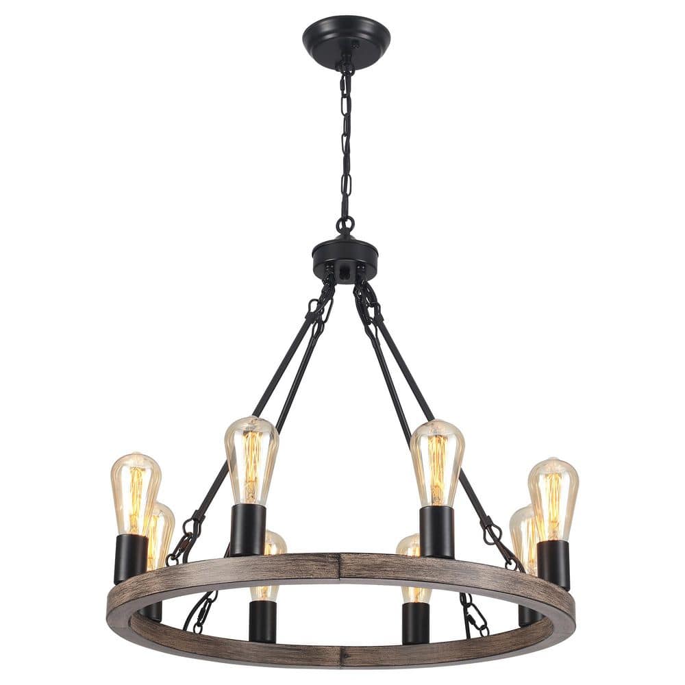 8-Light Black and Imitation Wood Grain Modern Chandelier Wagon Wheel Chandelier for Living Room price history on PriceWatchPro