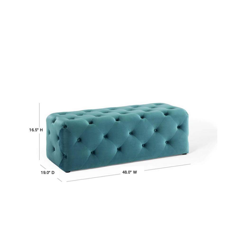 Amour Sea Blue 48" Tufted Velvet Entryway Bench