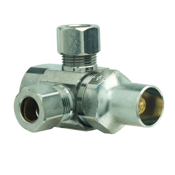 BrassCraft 1/2 in. FIP Inlet x 3/8 in. O.D. Comp x 3/8 in. O.D. Comp Dual Outlet Multi-Turn Valve with Lockshield and Loose Key