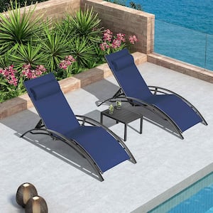 Patio Chaise Lounge Set Outdoor Beach Pool Sunbathing Lawn Lounger Recliner Chair Side Table Included