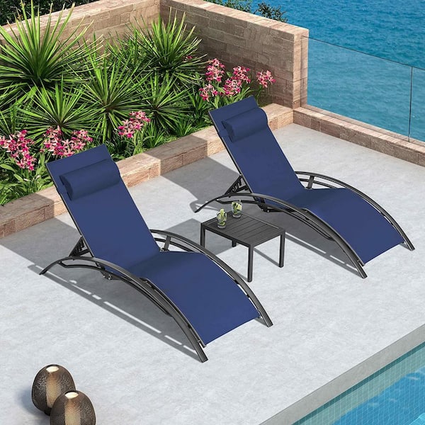 PURPLE LEAF Patio Chaise Lounge Set Outdoor Beach Pool Sunbathing Lawn Lounger Recliner Chair Side Table Included