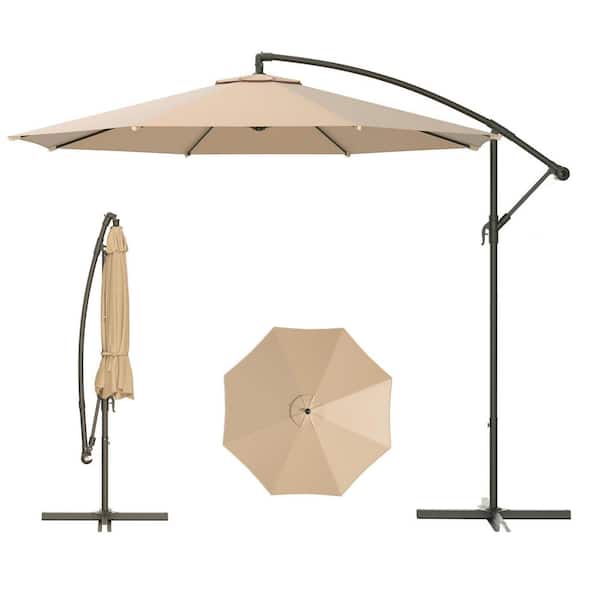 HOMMOW 9.5 ft. Offset Sturdy Iron Frame Patio Umbrella, Outdoor Hanging Umbrella with Easy Tilt, 99.9% UV Protection in Beige