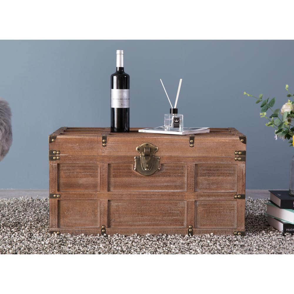 Medium Rustic Brown Wooden Storage Trunk with Latch