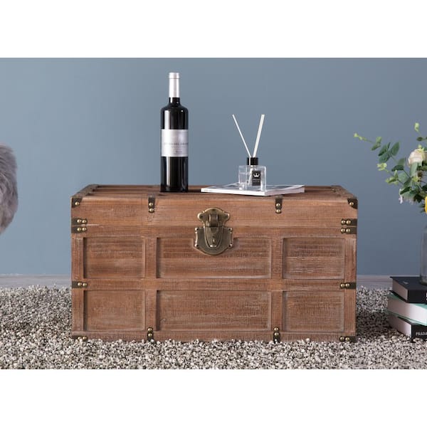 Vintiquewise Old Fashioned Large Natural Wood Storage Trunk and Coffee Table  QI003414L - The Home Depot