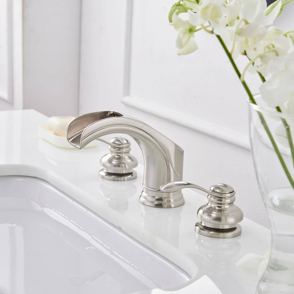 Brushed Nickel 8-Inch Waterfall Widespread 2-Handle Bathroom Faucet